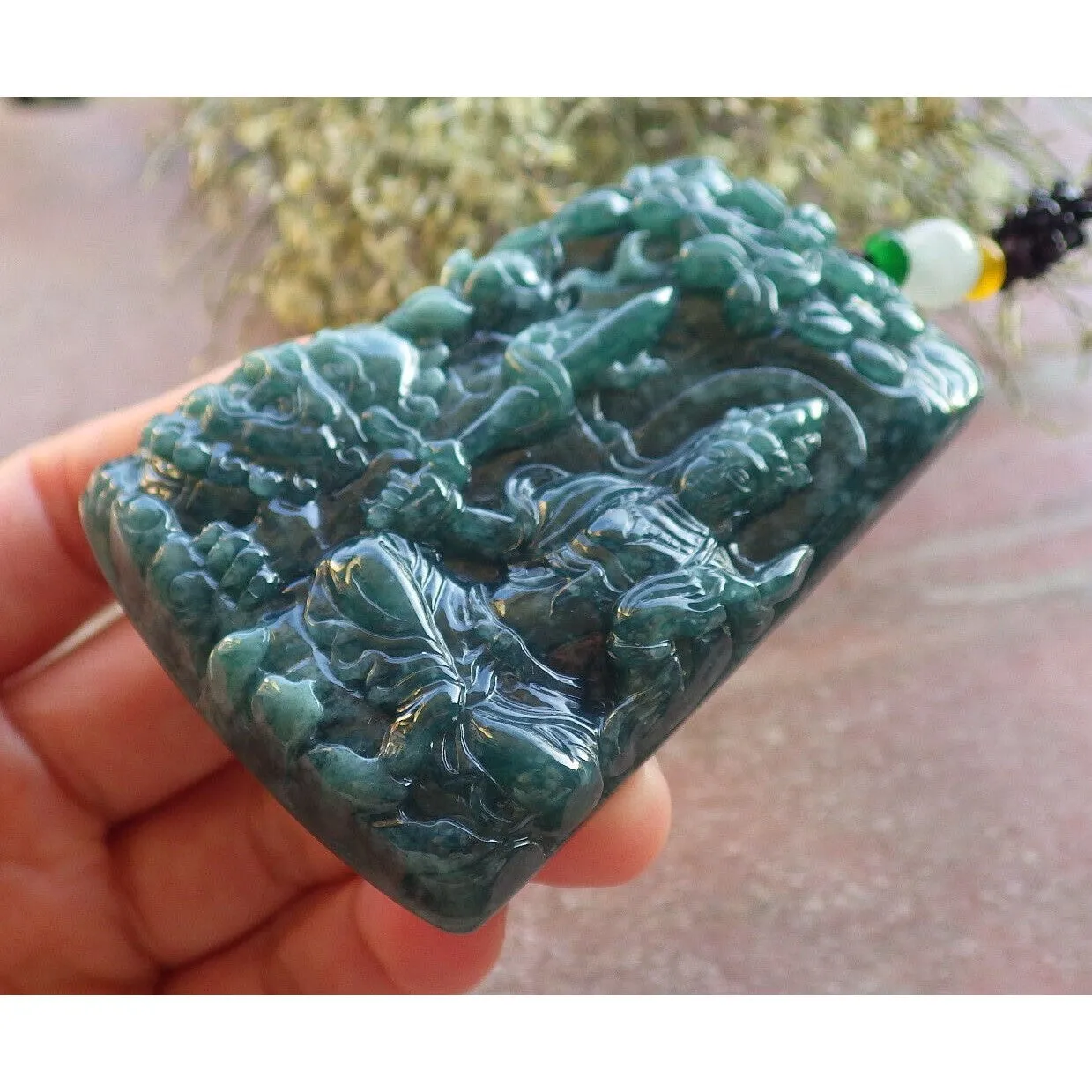 Certified Green Natural A Jade Jadeite Pendant Dragon Guanyin Kwan Yin Necklace