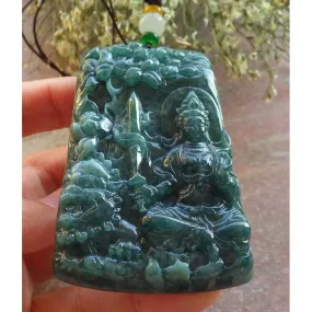 Certified Green Natural A Jade Jadeite Pendant Dragon Guanyin Kwan Yin Necklace
