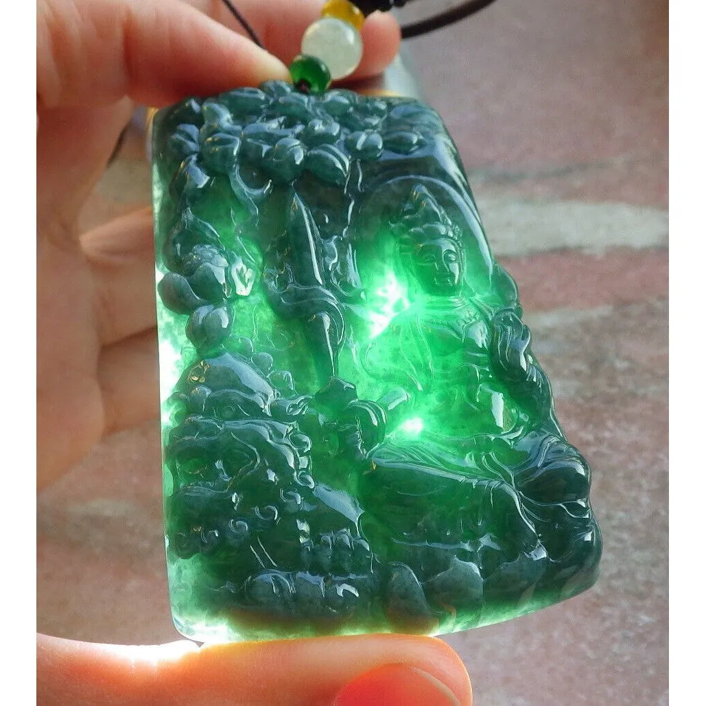 Certified Green Natural A Jade Jadeite Pendant Dragon Guanyin Kwan Yin Necklace