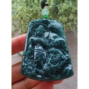 Certified Green Natural A Jade Jadeite Pendant Guanyin Kwan Yin Dragon Necklace