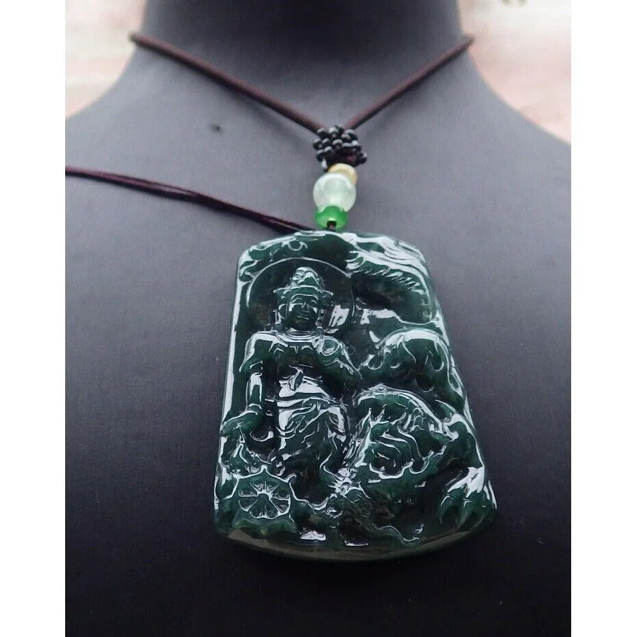 Certified Green Natural A Jade Jadeite Pendant Guanyin Kwan Yin Dragon Necklace