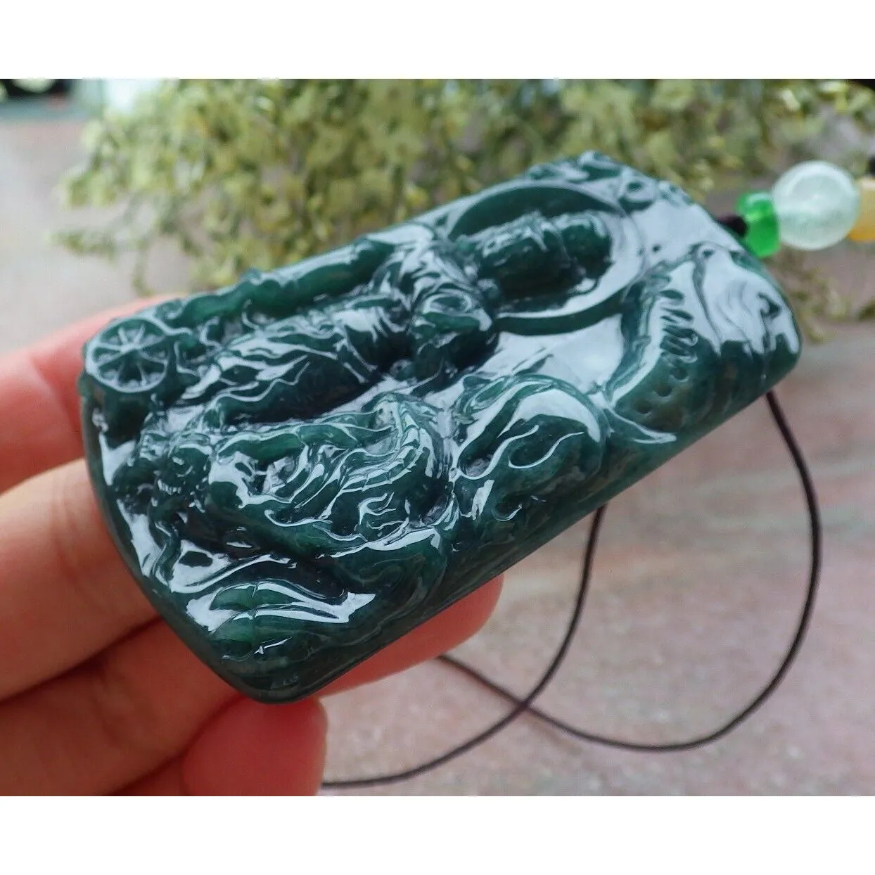 Certified Green Natural A Jade Jadeite Pendant Guanyin Kwan Yin Dragon Necklace