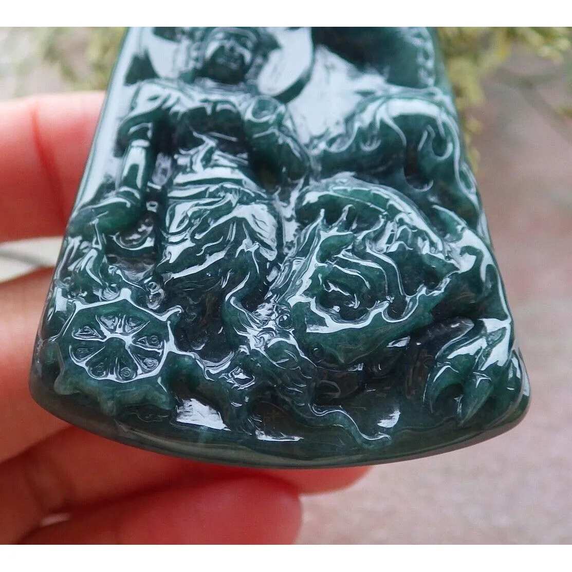 Certified Green Natural A Jade Jadeite Pendant Guanyin Kwan Yin Dragon Necklace