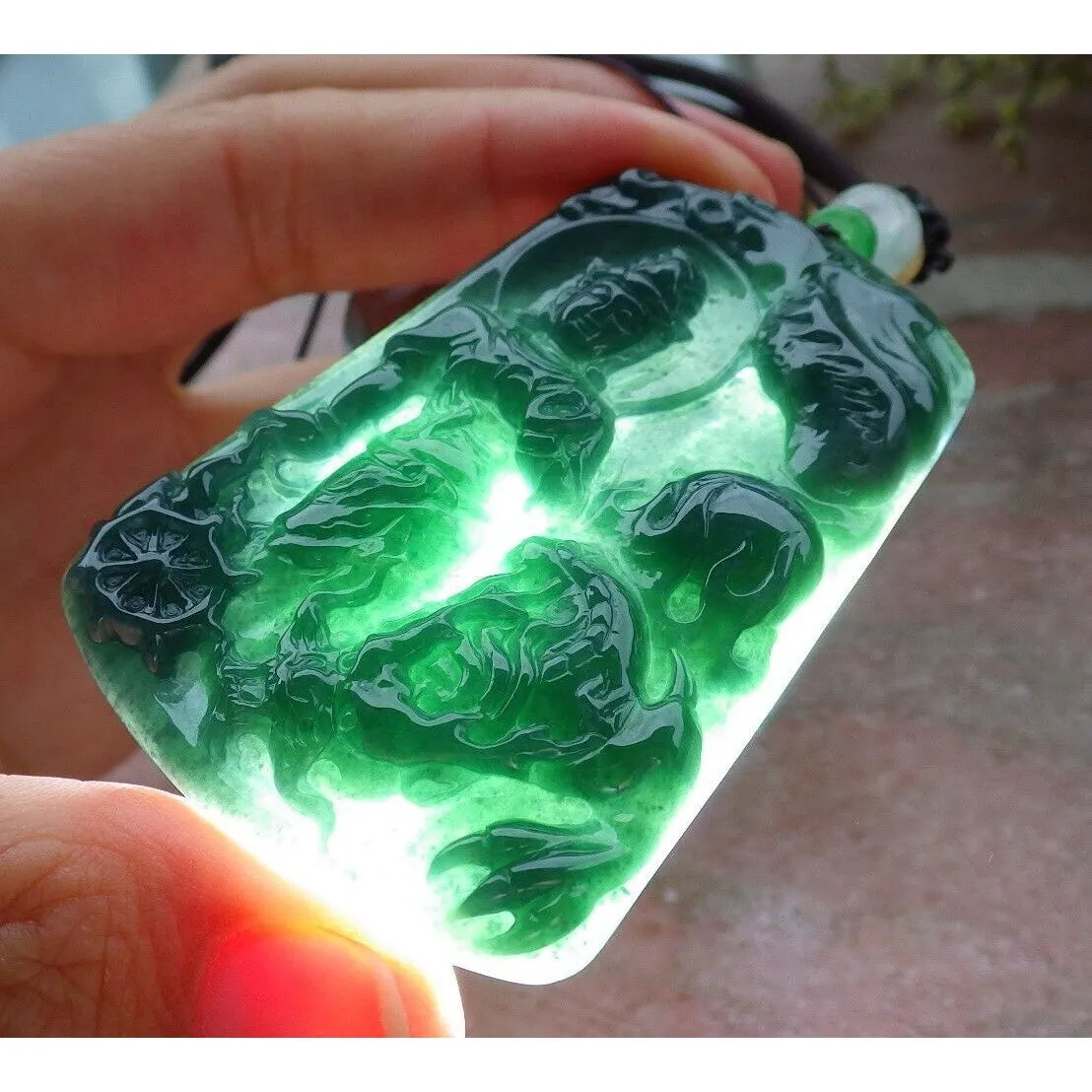 Certified Green Natural A Jade Jadeite Pendant Guanyin Kwan Yin Dragon Necklace
