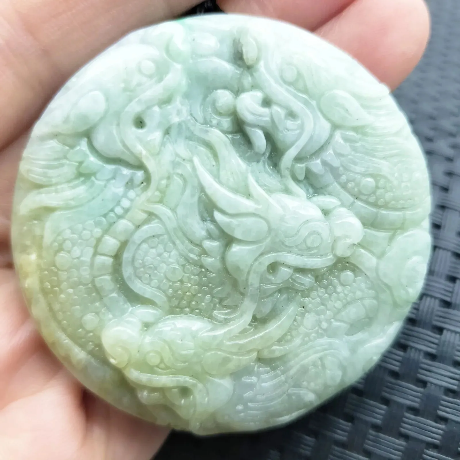 Certified Yellow Lavender Natural A Jadeite Carved Nine Dragons Pendant