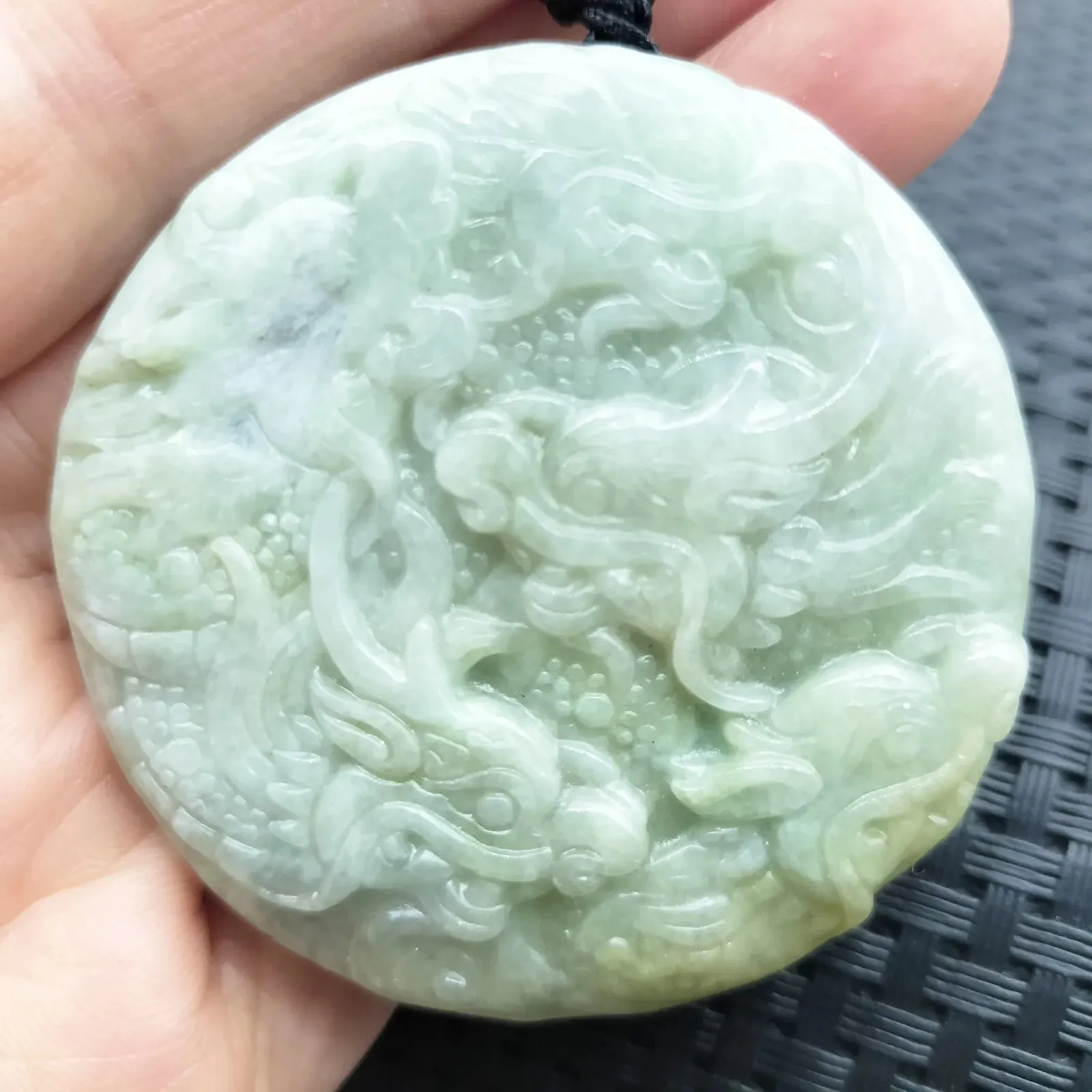 Certified Yellow Lavender Natural A Jadeite Carved Nine Dragons Pendant