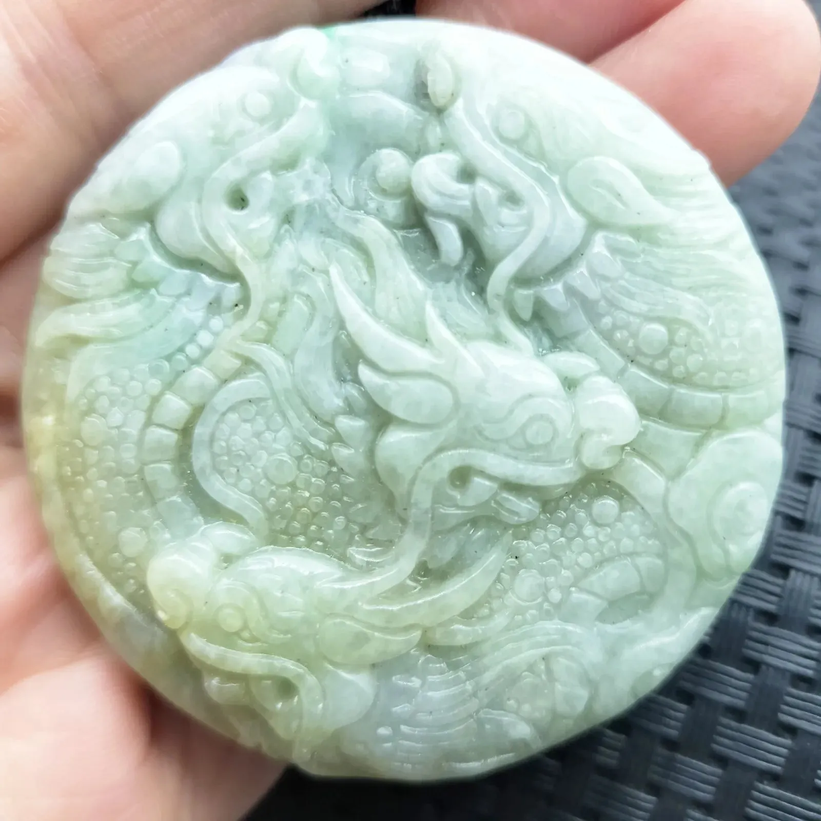 Certified Yellow Lavender Natural A Jadeite Carved Nine Dragons Pendant