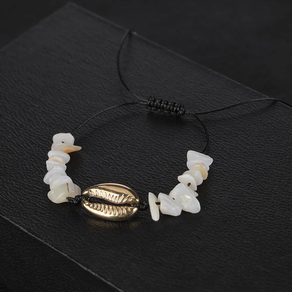 Charm Shell Bracelet with Raw Quartz Stone