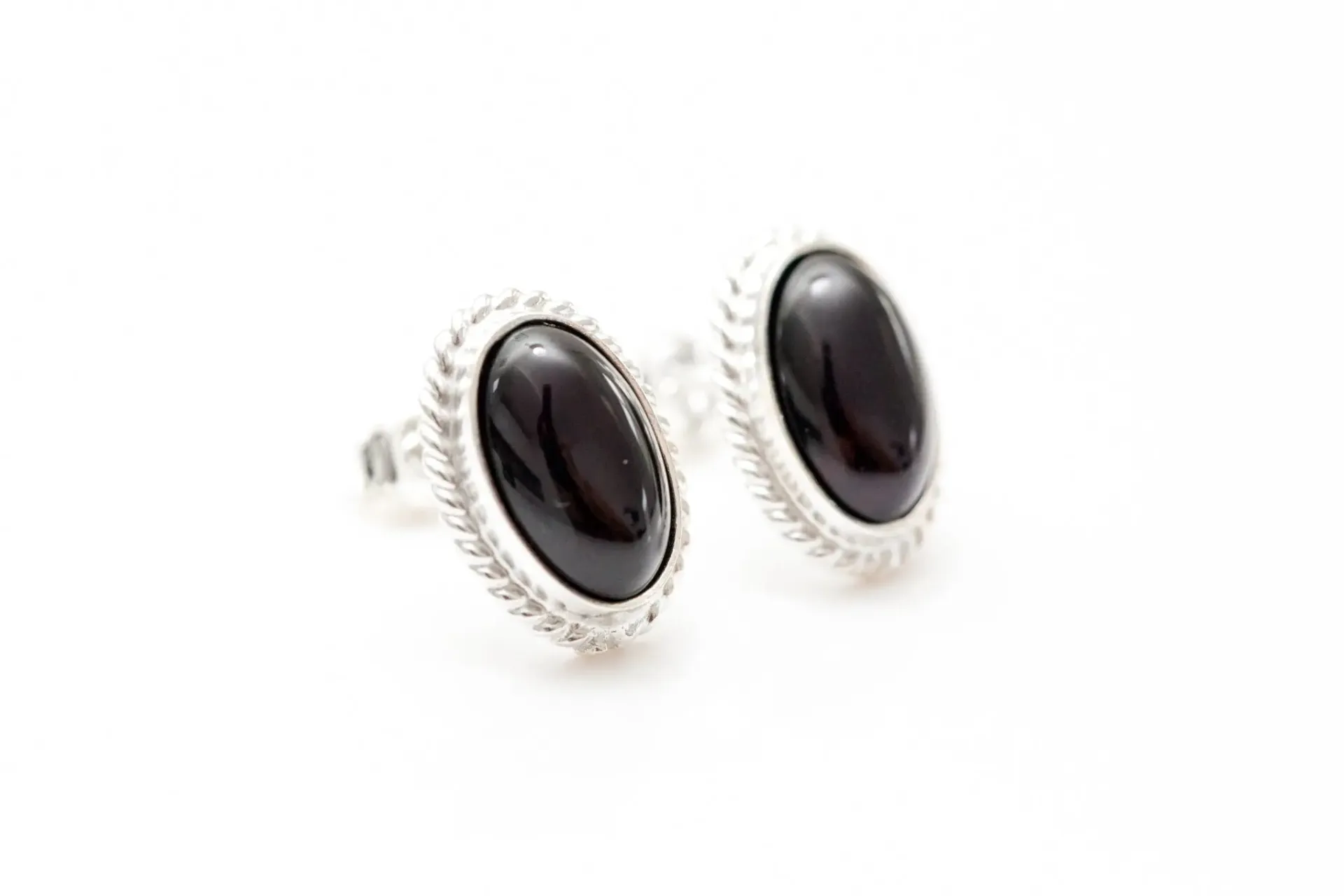 Cherry Red Amber Quintessence Stud Earrings | Sterling Silver