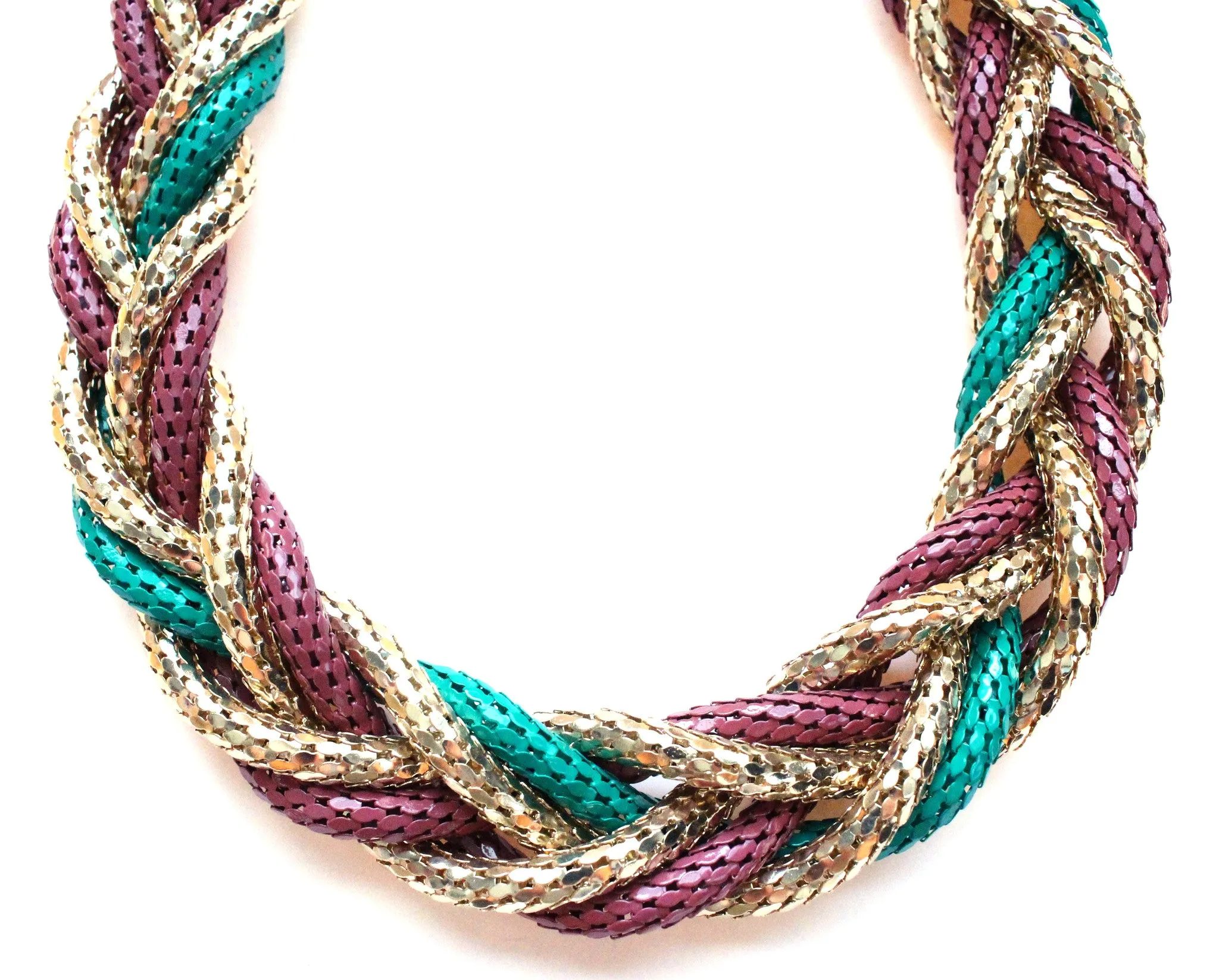 Chunky Twisted Mesh Chain Necklace- Green & Purple