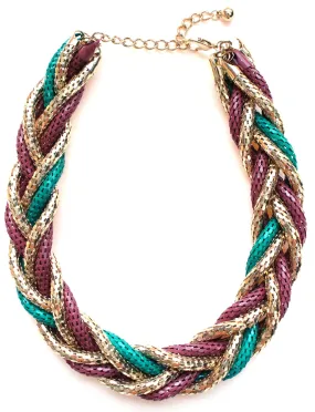 Chunky Twisted Mesh Chain Necklace- Green & Purple