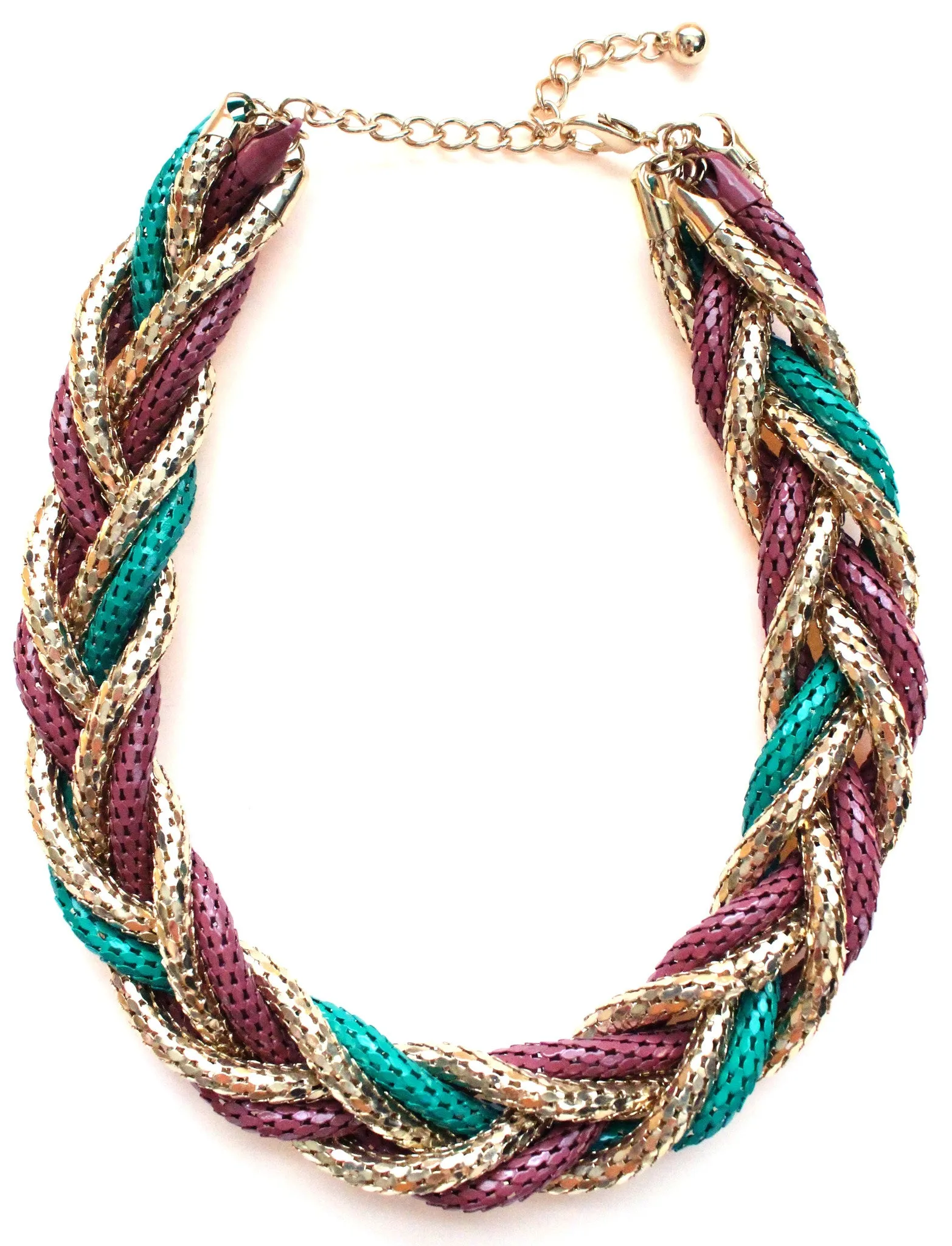 Chunky Twisted Mesh Chain Necklace- Green & Purple