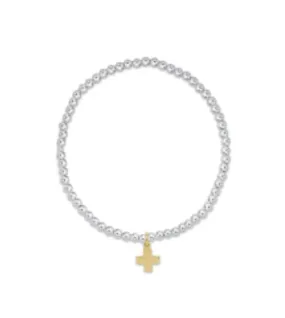 Classic Sterling Mixed Metal 3mm Bead Bracelet - Signature Cross Gold Charm