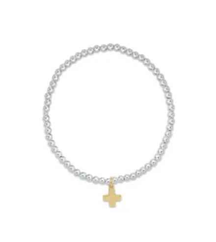 Classic Sterling Mixed Metal 3mm Bead Bracelet - Signature Cross Gold Charm