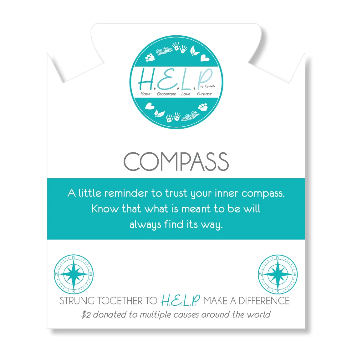 Compass Charm with Blue Opal Jade Charity Bracelet