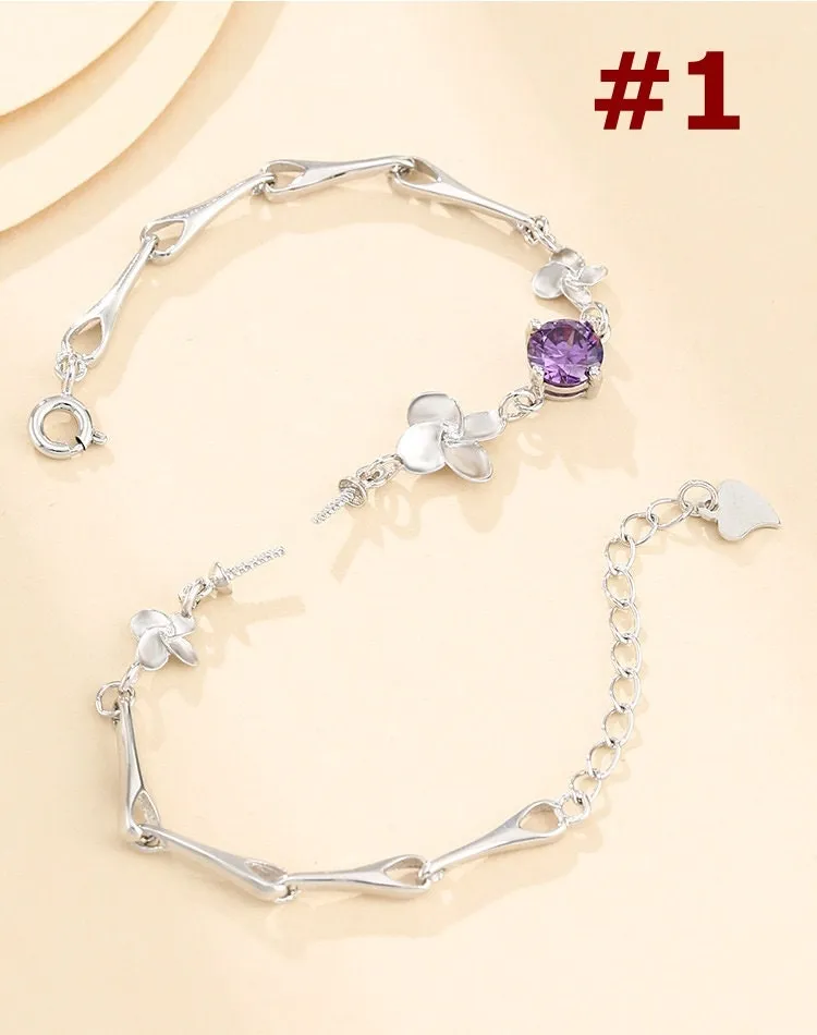 Crystals Flower Cup Pin Chain Bracelet Setting Sterling Silver Fine 925 8-10mm For One Pearl Bead Adjustable Bulk Tray DIY Jewelry Wholesale