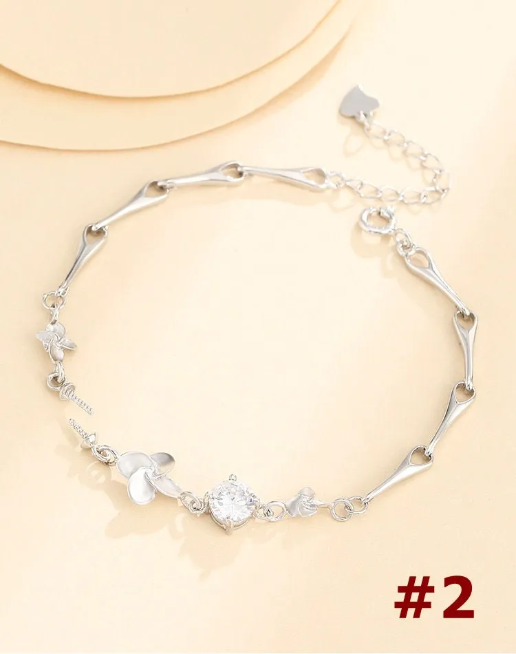 Crystals Flower Cup Pin Chain Bracelet Setting Sterling Silver Fine 925 8-10mm For One Pearl Bead Adjustable Bulk Tray DIY Jewelry Wholesale