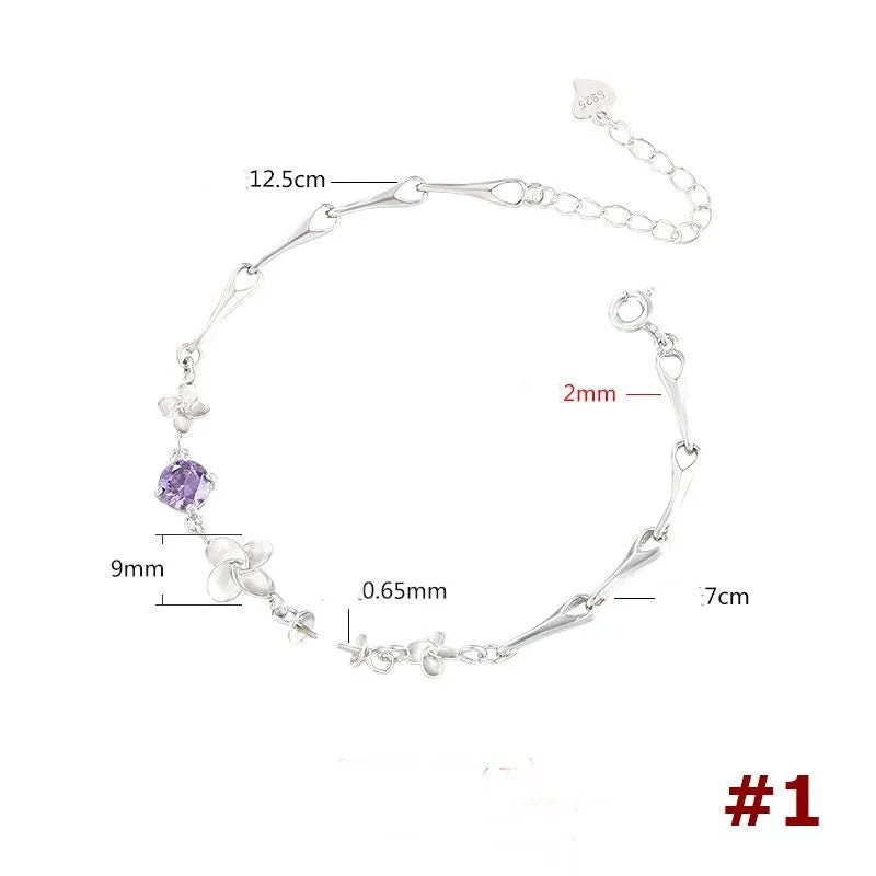 Crystals Flower Cup Pin Chain Bracelet Setting Sterling Silver Fine 925 8-10mm For One Pearl Bead Adjustable Bulk Tray DIY Jewelry Wholesale