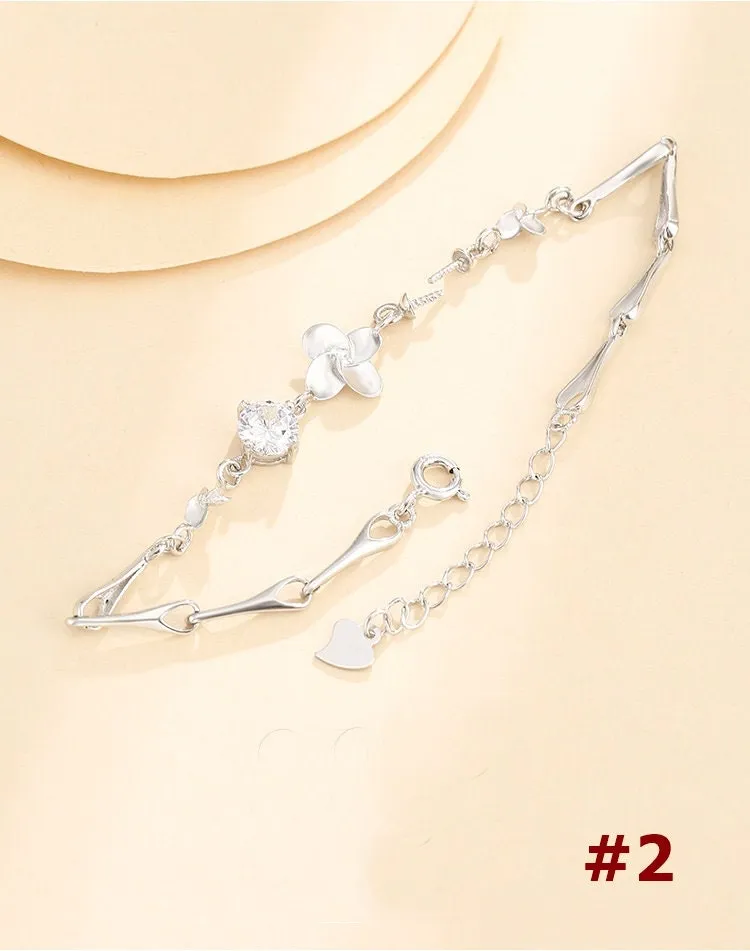 Crystals Flower Cup Pin Chain Bracelet Setting Sterling Silver Fine 925 8-10mm For One Pearl Bead Adjustable Bulk Tray DIY Jewelry Wholesale