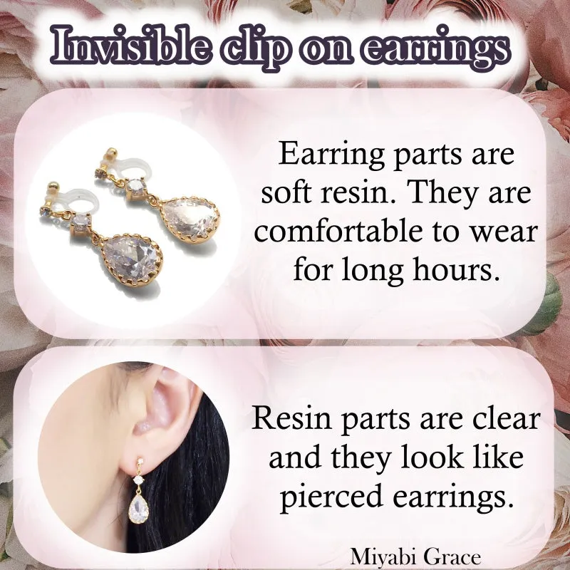Dangle Four Leaf Filigree Invisible Clip On Earrings