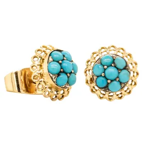 Deja Vu 14ct & 9ct Yellow Gold Turquoise Cluster Earrings