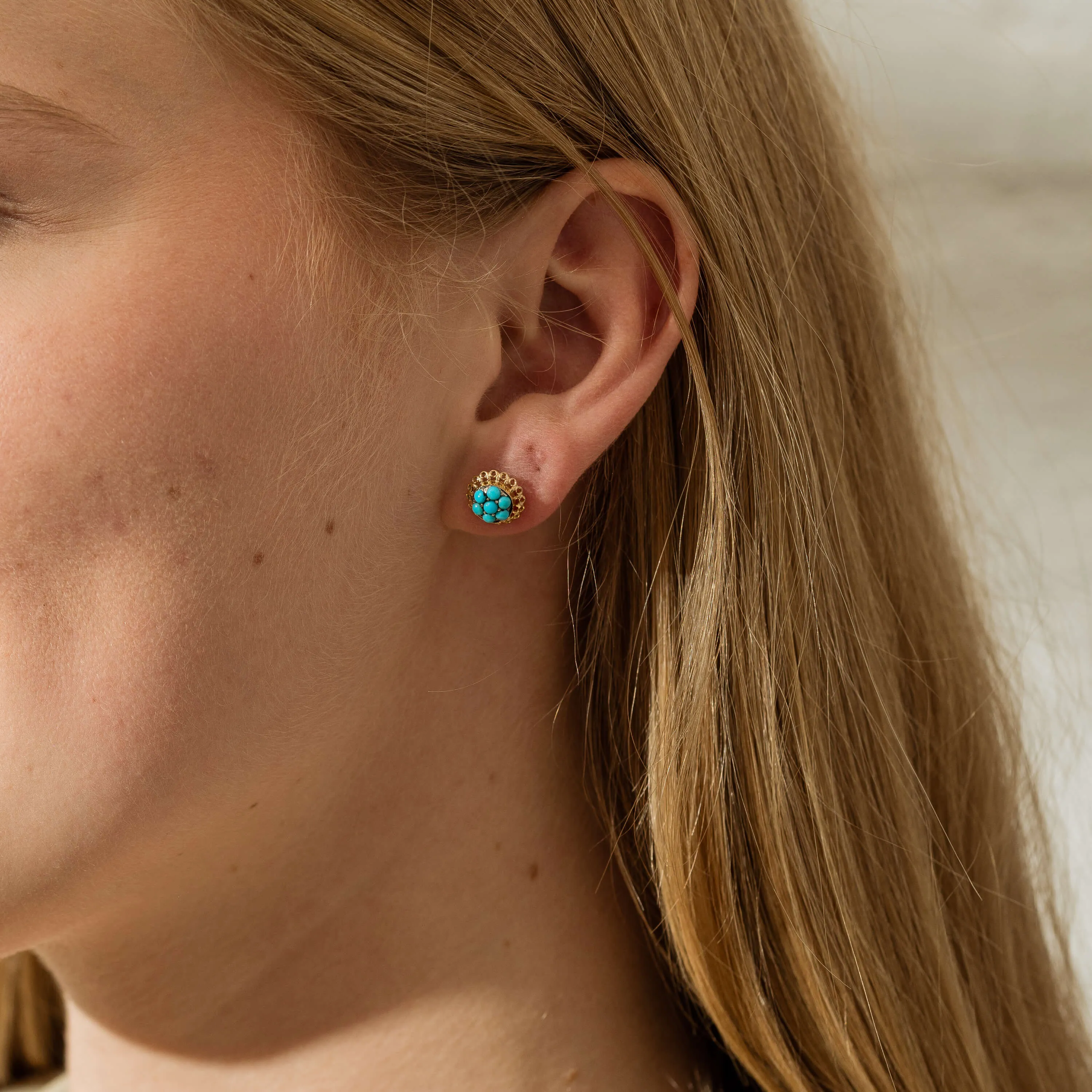 Deja Vu 14ct & 9ct Yellow Gold Turquoise Cluster Earrings