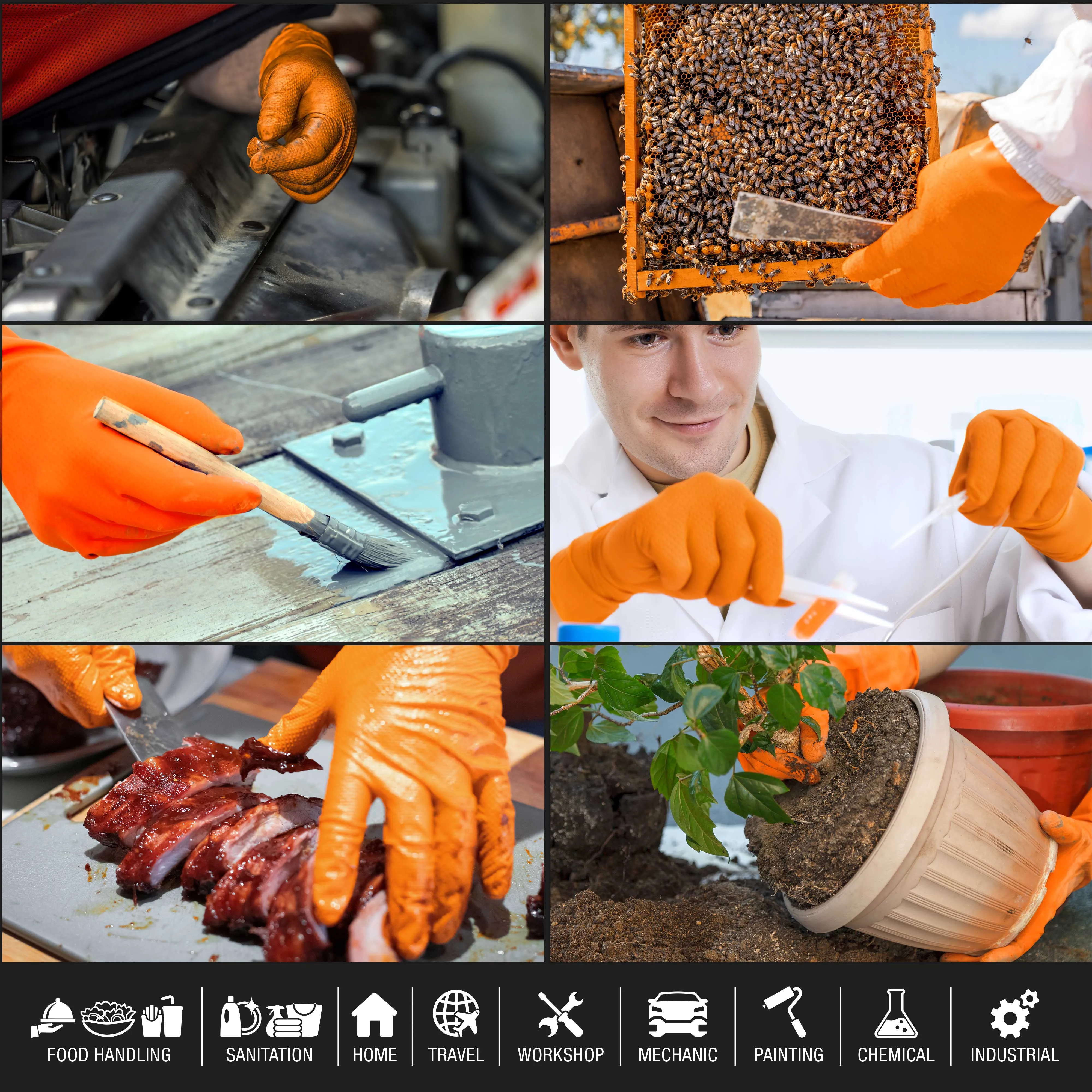 Duratection 8 Mil Orange Super Duty Diamond Textured Nitrile Disposable Gloves, 3 Boxes of 100, X-Large - Latex Free, Powder Free, Food Safe, Safety Protection Work Gloves