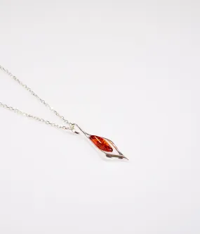 Elegant Small Droplet Amber Pendant - Delicate Sterling Silver Necklace with Baltic Amber Stone, 17.5" Chain