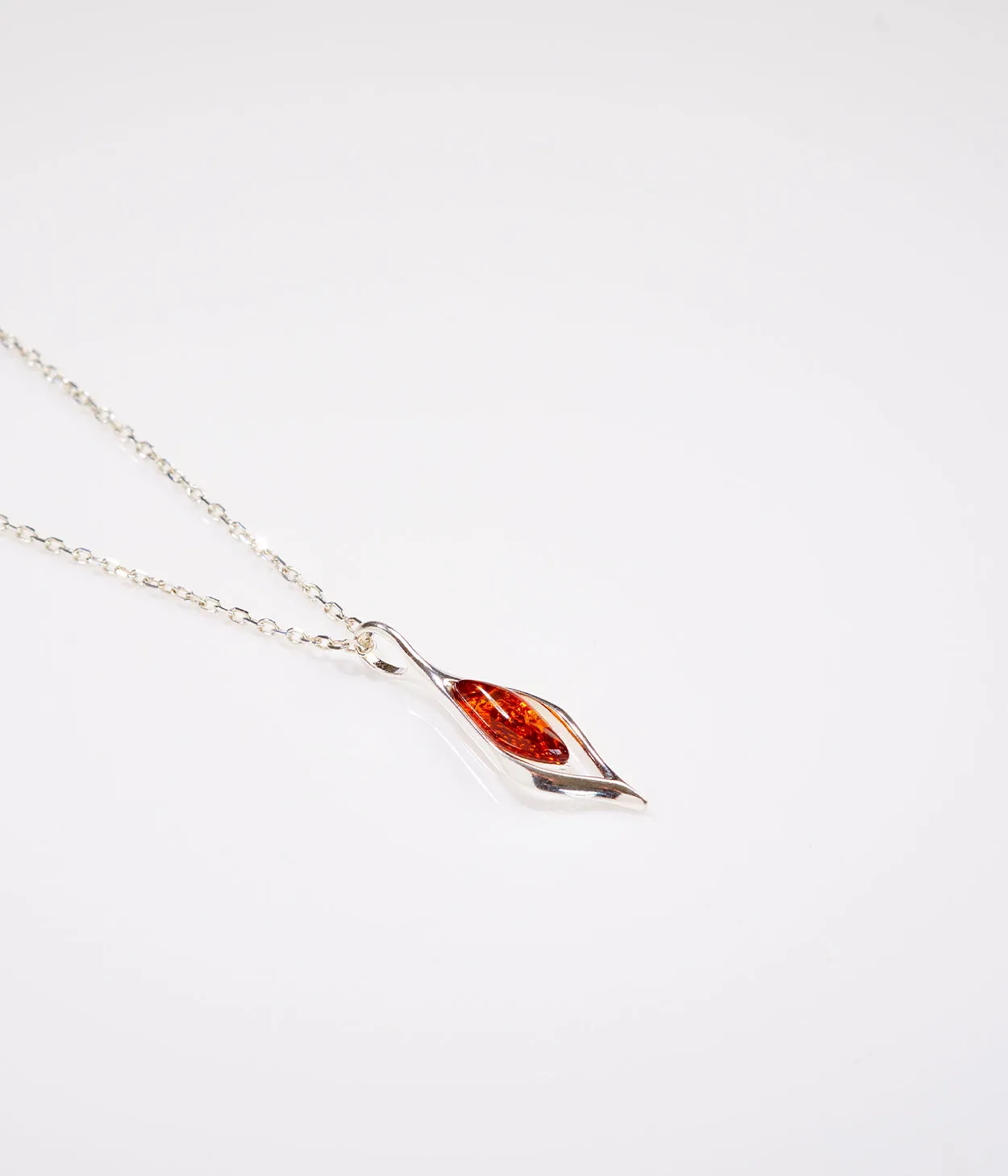 Elegant Small Droplet Amber Pendant - Delicate Sterling Silver Necklace with Baltic Amber Stone, 17.5" Chain