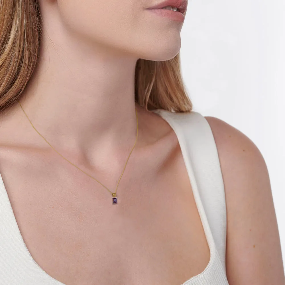 ELIZA - Emerald Cut Alexandrite 4 Claw Drop Pendant 18k Yellow Gold