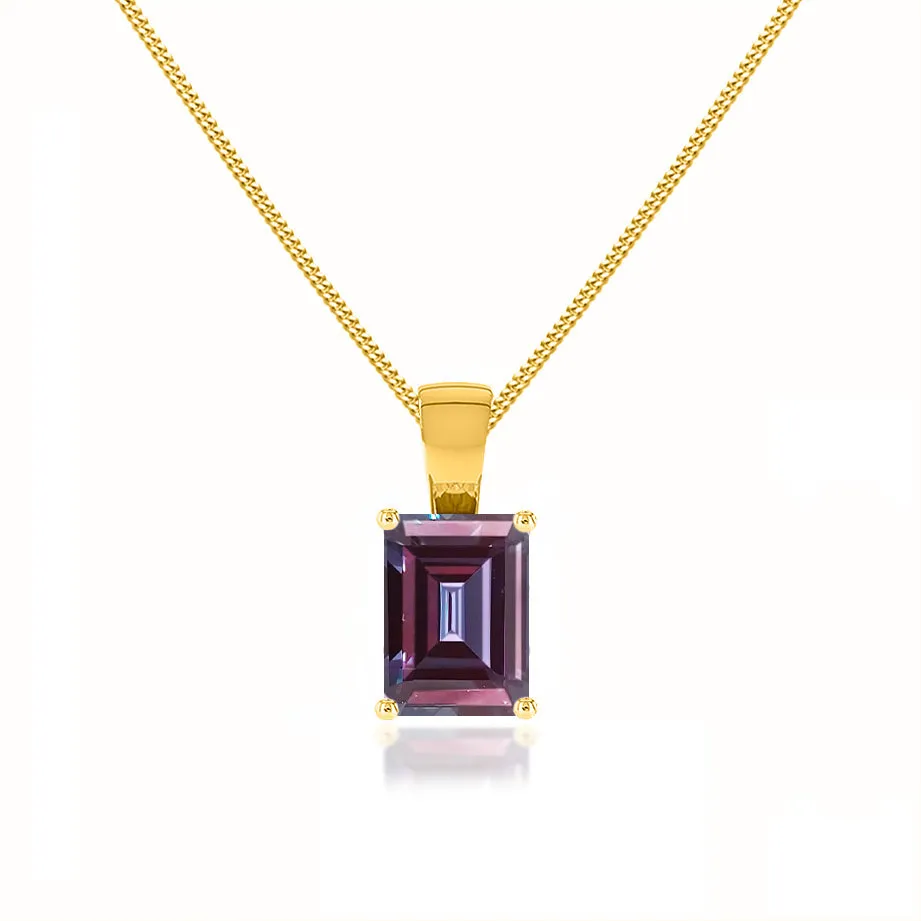 ELIZA - Emerald Cut Alexandrite 4 Claw Drop Pendant 18k Yellow Gold