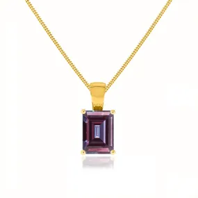 ELIZA - Emerald Cut Alexandrite 4 Claw Drop Pendant 18k Yellow Gold