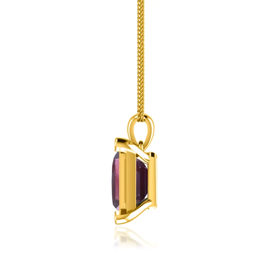 ELIZA - Emerald Cut Alexandrite 4 Claw Drop Pendant 18k Yellow Gold