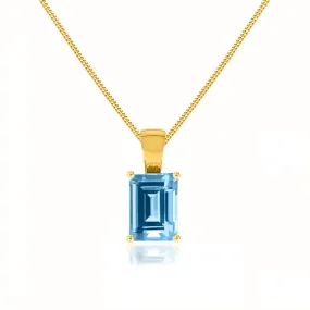 ELIZA - Emerald Cut Aqua Spinel 4 Claw Drop Pendant 18k Yellow Gold