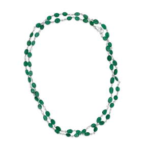 Emerald Bead & Round Diamond Necklace