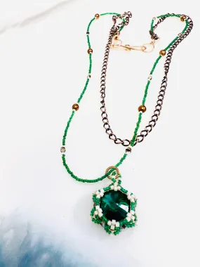 Em'z Blendz Lotus Flower Necklace | Handwoven Emerald Crystal, Brass & Copper