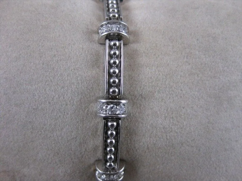 ESTATE 1.0CT DIAMOND 14KT WHITE GOLD RECTANGULAR FILIGREE MILGRAIN BRACELET #571