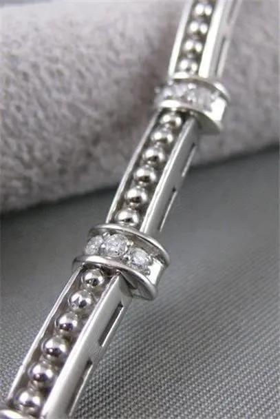 ESTATE 1.0CT DIAMOND 14KT WHITE GOLD RECTANGULAR FILIGREE MILGRAIN BRACELET #571