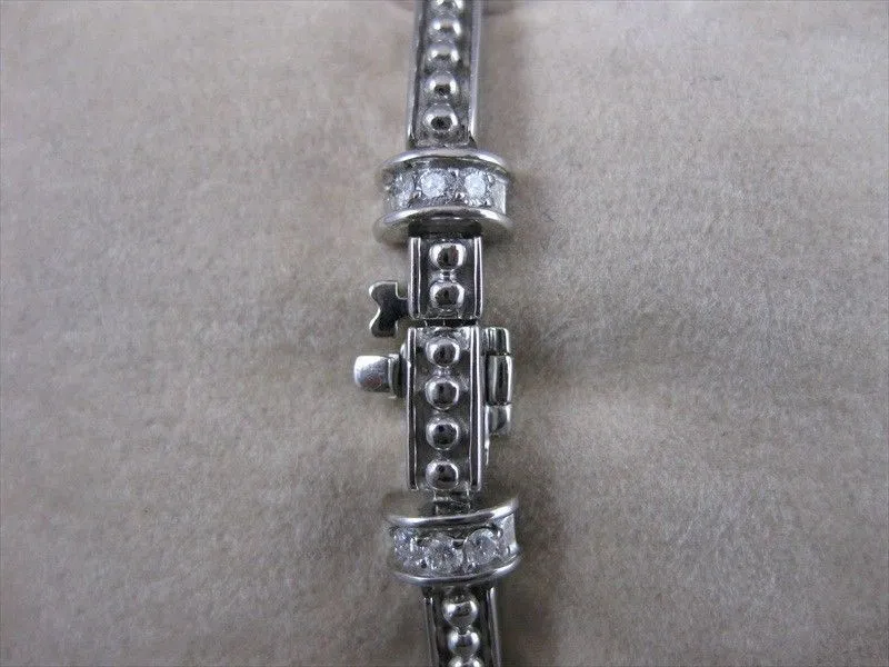 ESTATE 1.0CT DIAMOND 14KT WHITE GOLD RECTANGULAR FILIGREE MILGRAIN BRACELET #571