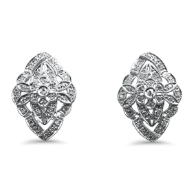 Estate 14K White Gold Floral Open-Worked Diamond Stud Earrings