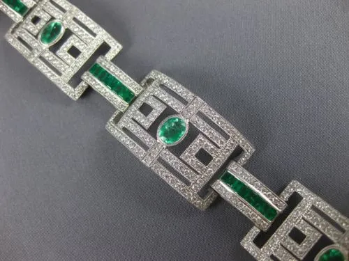 ESTATE EXTRA LARGE 14.61CT DIAMOND & AAA EMERALD 18KT WHITE GOLD TENNIS BRACELET