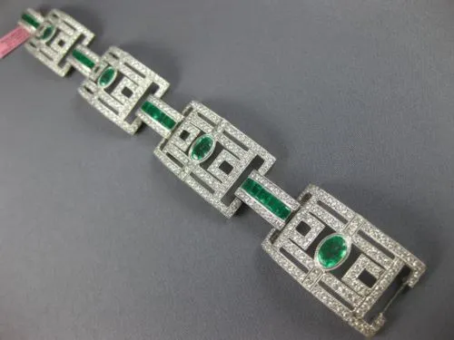 ESTATE EXTRA LARGE 14.61CT DIAMOND & AAA EMERALD 18KT WHITE GOLD TENNIS BRACELET