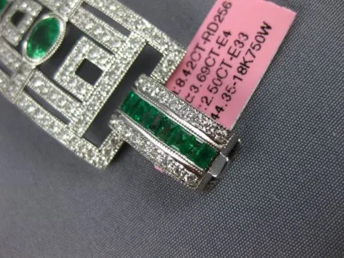 ESTATE EXTRA LARGE 14.61CT DIAMOND & AAA EMERALD 18KT WHITE GOLD TENNIS BRACELET