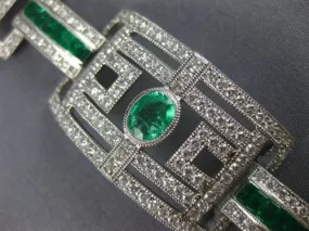 ESTATE EXTRA LARGE 14.61CT DIAMOND & AAA EMERALD 18KT WHITE GOLD TENNIS BRACELET