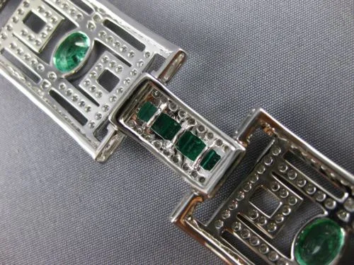 ESTATE EXTRA LARGE 14.61CT DIAMOND & AAA EMERALD 18KT WHITE GOLD TENNIS BRACELET