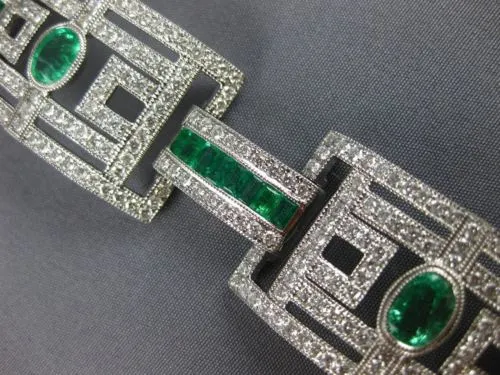 ESTATE EXTRA LARGE 14.61CT DIAMOND & AAA EMERALD 18KT WHITE GOLD TENNIS BRACELET