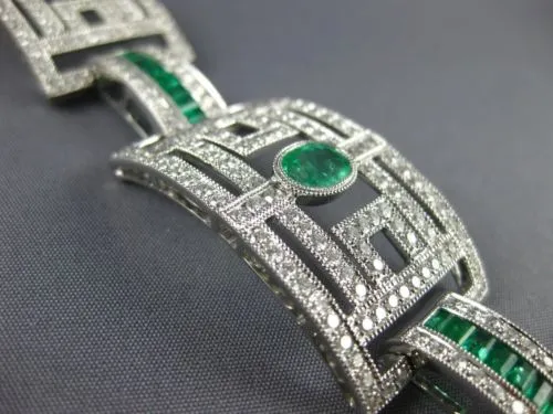 ESTATE EXTRA LARGE 14.61CT DIAMOND & AAA EMERALD 18KT WHITE GOLD TENNIS BRACELET