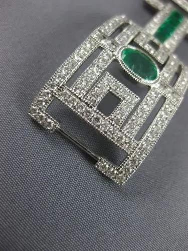 ESTATE EXTRA LARGE 14.61CT DIAMOND & AAA EMERALD 18KT WHITE GOLD TENNIS BRACELET