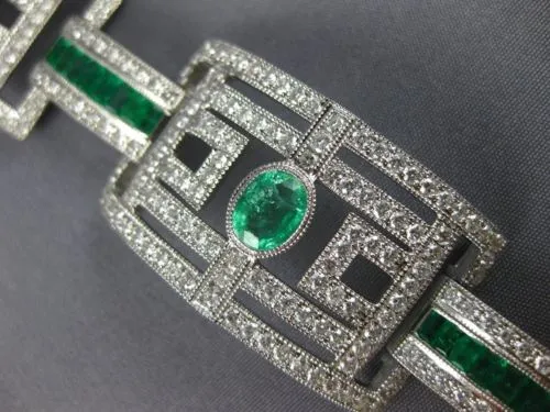 ESTATE EXTRA LARGE 14.61CT DIAMOND & AAA EMERALD 18KT WHITE GOLD TENNIS BRACELET