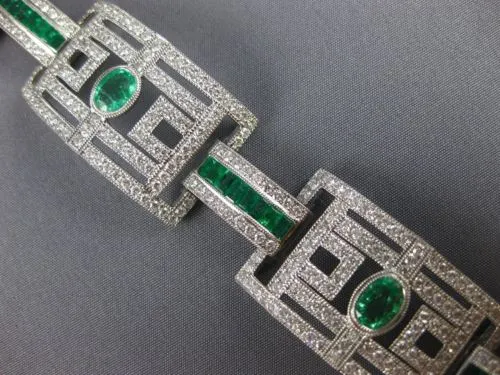 ESTATE EXTRA LARGE 14.61CT DIAMOND & AAA EMERALD 18KT WHITE GOLD TENNIS BRACELET